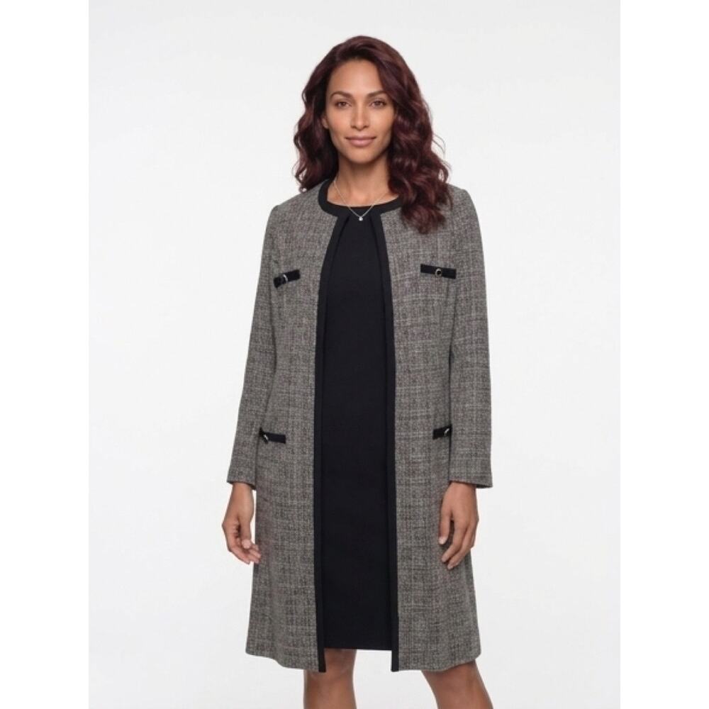 Vintage 1970s Gray Black Tweed Style Jacket dress set, Danny & Nicole, size 8